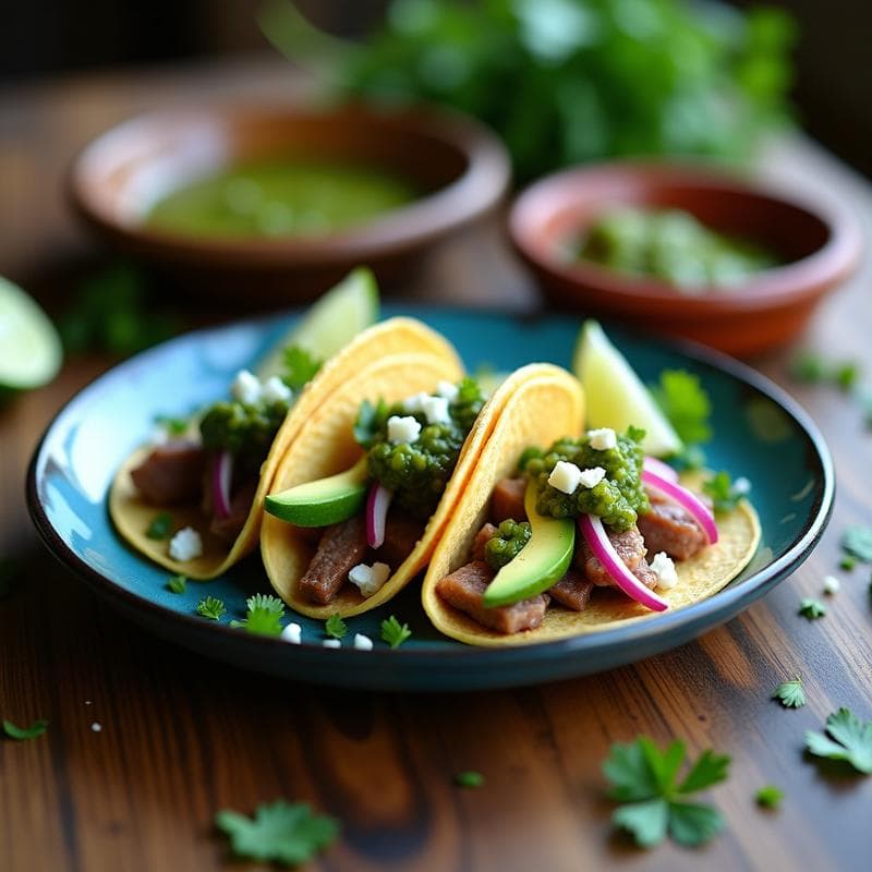 Tacos de Maíz Azul con Atún Ahumado y Salsa Verde: Receta Mexicana en 15 Minutos