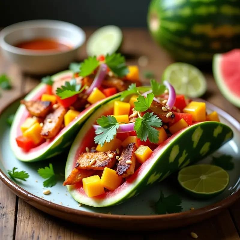 Tacos de Mango y Pollo Teriyaki en Cáscara de Sandía: Receta Fusion Verano Ludica