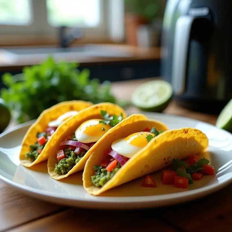 Tacos de Mangú con Huevo Poché y Salsa Criolla: Receta Dominicana en Airfryer para el Desayuno