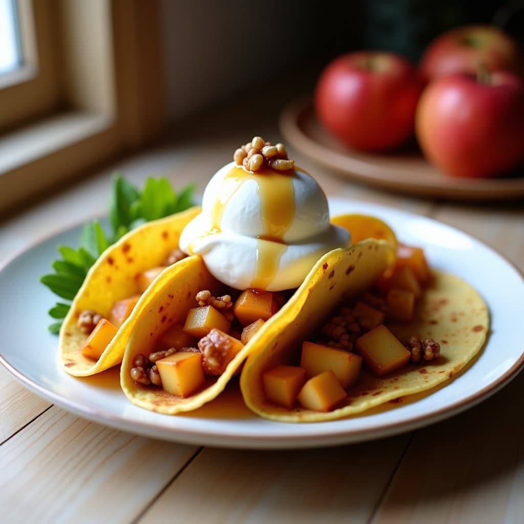 Tacos de Manzana Asada y Canela con Helado de Yogur Griego: Postre Saludable en Airfryer
