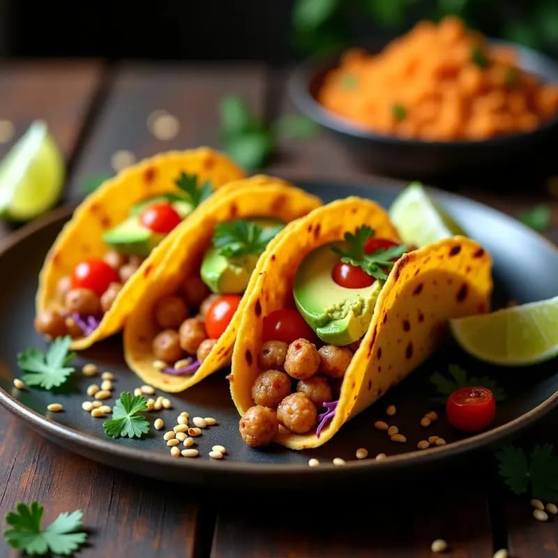 Tacos de Masa de Coliflor con Relleno de Carne Picada de Garbanzos y Aguacate