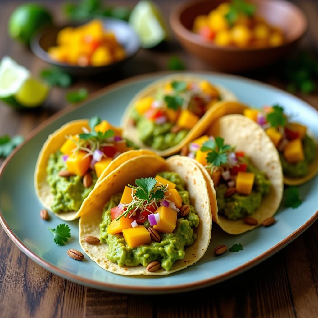 Tacos de Nada con Guacamole de Edamame y Salsa de Mango: Receta Vegana Sin Gluten