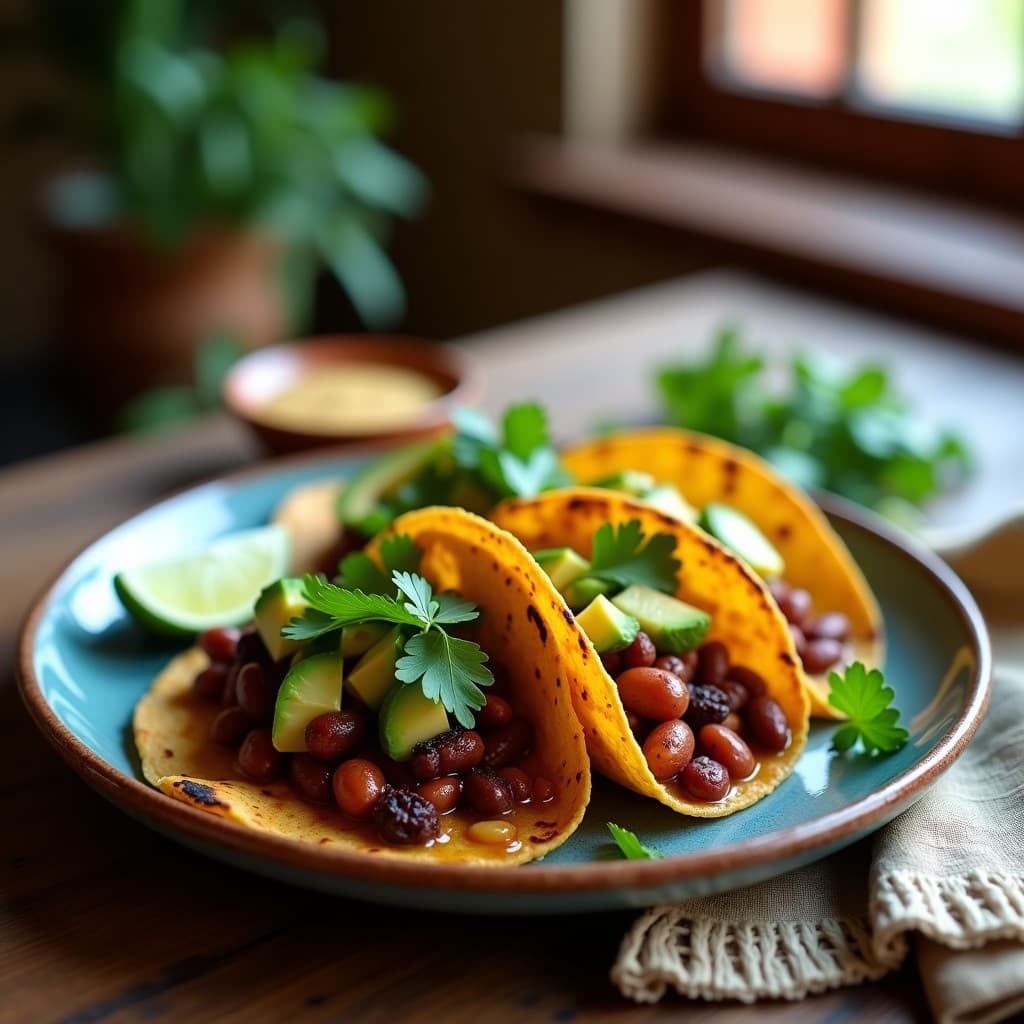 Tacos de Nopal Asado y Frijoles Charros: Receta Mexicana Vegana con Toque Tradicional en 25 Minutos
