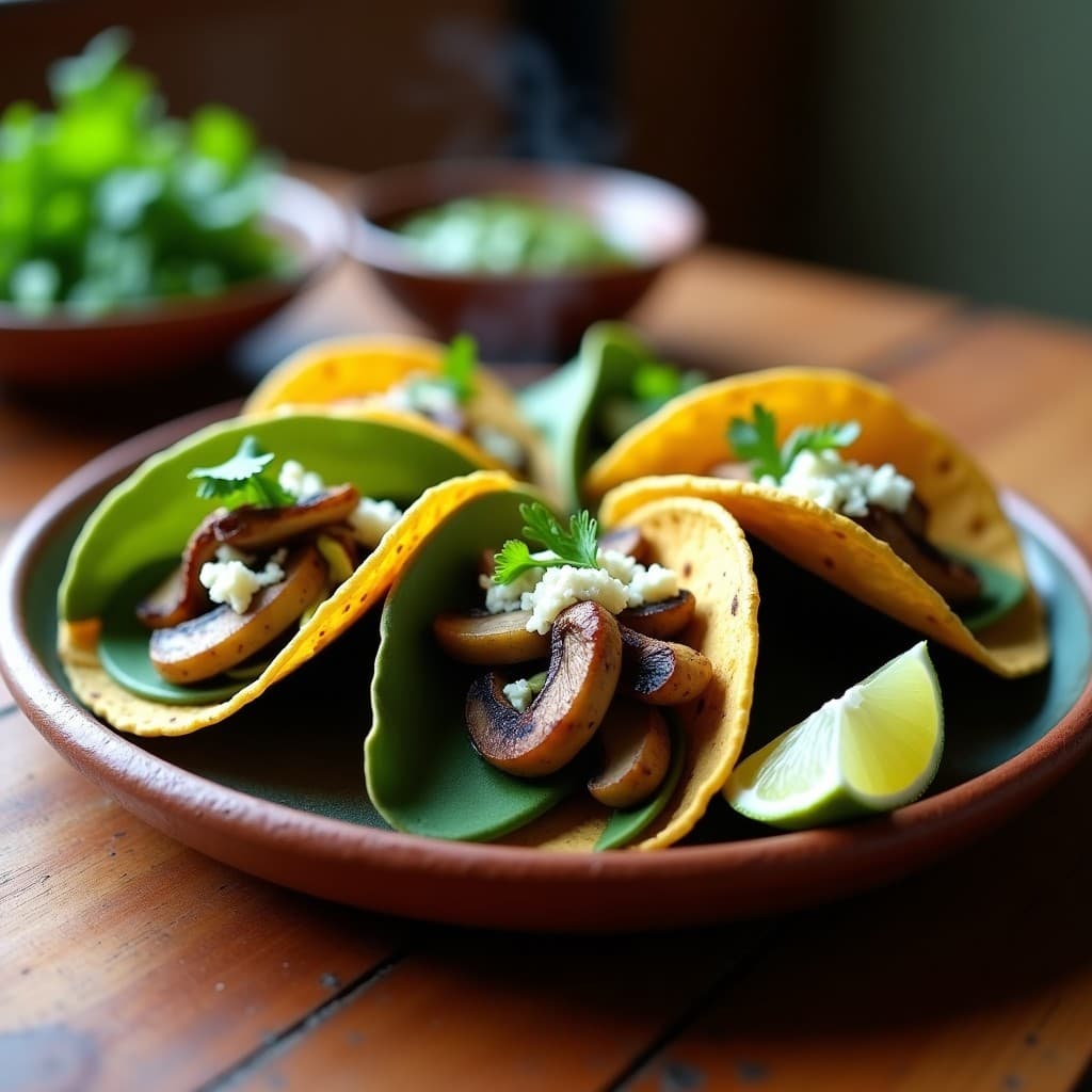 Tacos de Nopal con Rajas de Hongos y Queso Panela: Receta Mexicana Vegana y Sin Gluten
