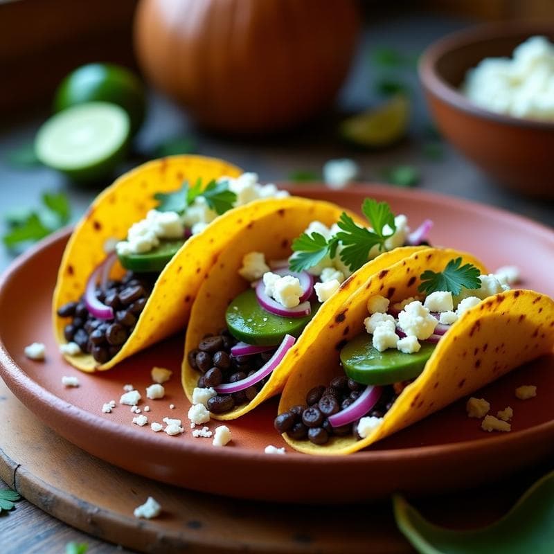 Tacos de Nopales Asados con Crema de Frijoles Negros y Queso Fresco: Receta Mexicana en Airfryer