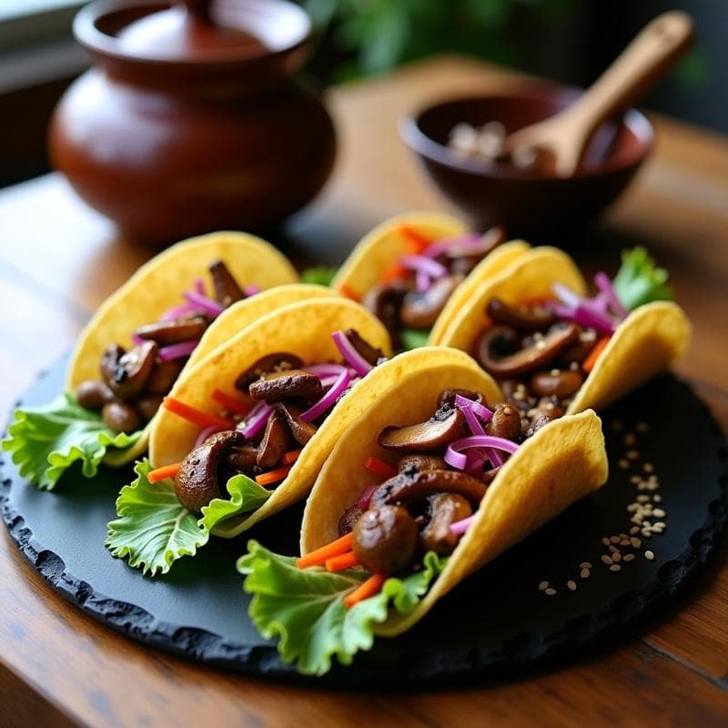 Tacos Onggi con Hongos Shitake Fermentados: Receta Coreana Auténtica y Probiótica en 48 Horas