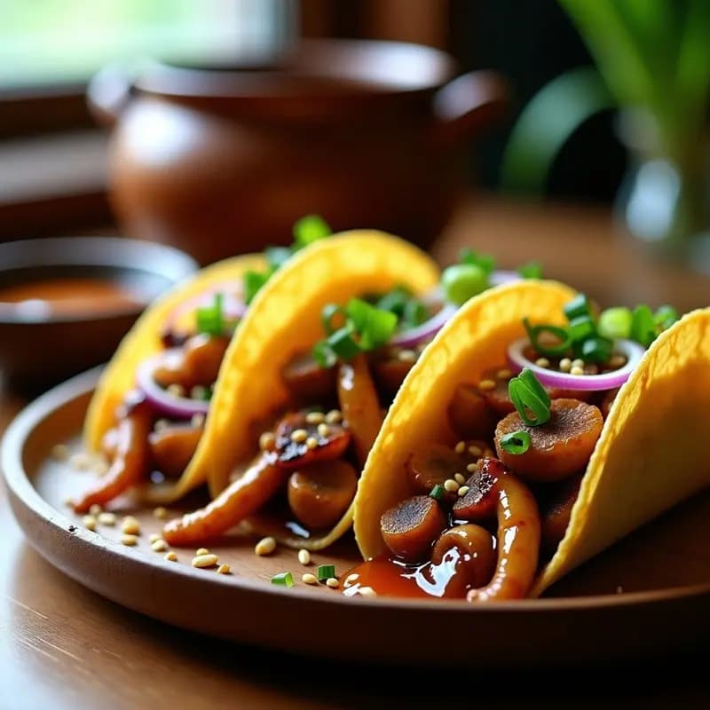 Tacos Onggi de Hongos Shimeji: Receta Coreana de Fermentación Rápida con Umami Intenso