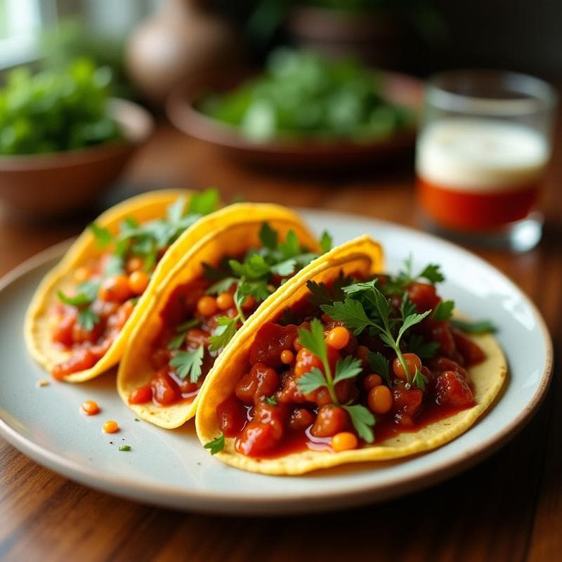 Tacos Onggi Veganos con Salsa Gochujang: Receta Coreana Fácil y Picante en 20 Minutos