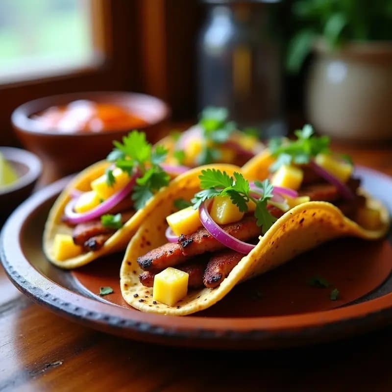 Tacos al Pastor con Piña Caramelizada y Salsa de Tamarindo: Receta Mexicana en Comal