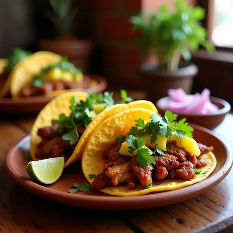 Tacos al pastor mexicanos con piña y cilantro: Receta en trompo con salsa verde