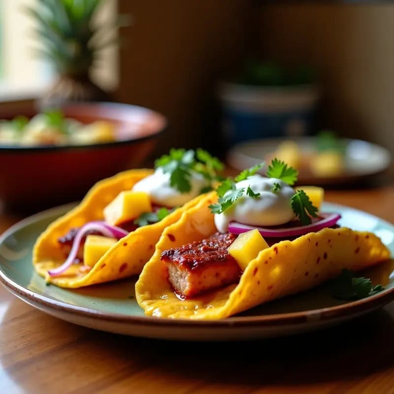 Tacos al Pastor con Base de Quesadilla y Piña Caramelizada: Receta Fusion Mexicana-Arabe