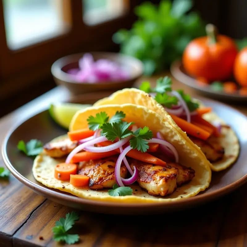 Tacos de Pechuga con Encurtidos de Jícama: Receta Mexicana Rápida y Sin Gluten