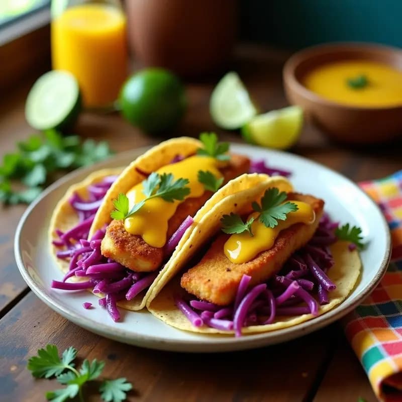 Tacos de Pescao con Repolho Roxo: Receta Brasilera de Carnival con Salsa de Maracuyá
