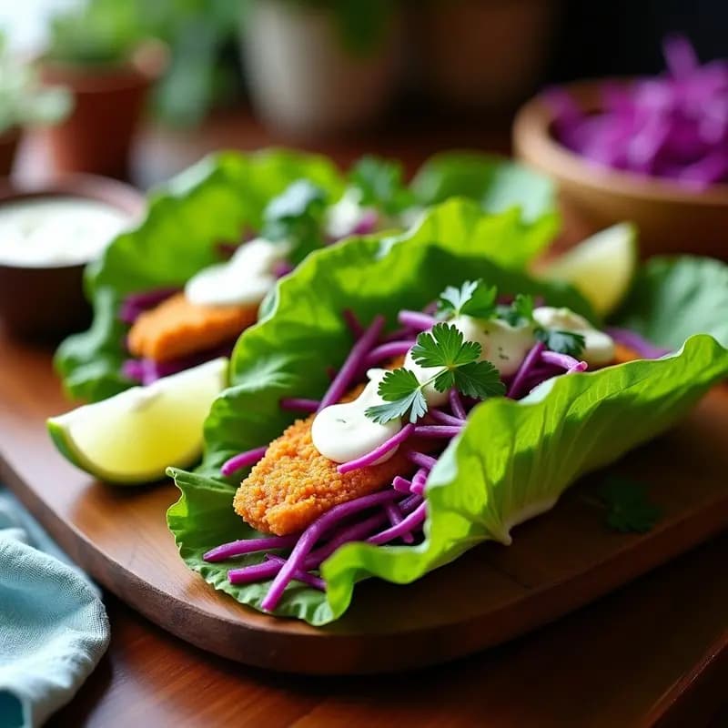 Tacos de Pescado al Estilo Baja California en Envoltura de Lechuga: Receta Ligera y Sin Gluten