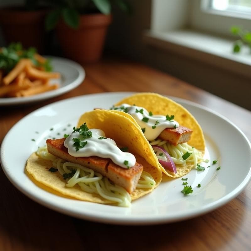 Tacos de Pescado Blanco y Col Rizada con Aderezo de Yogur de Coco: Receta Mexicana en Airfryer