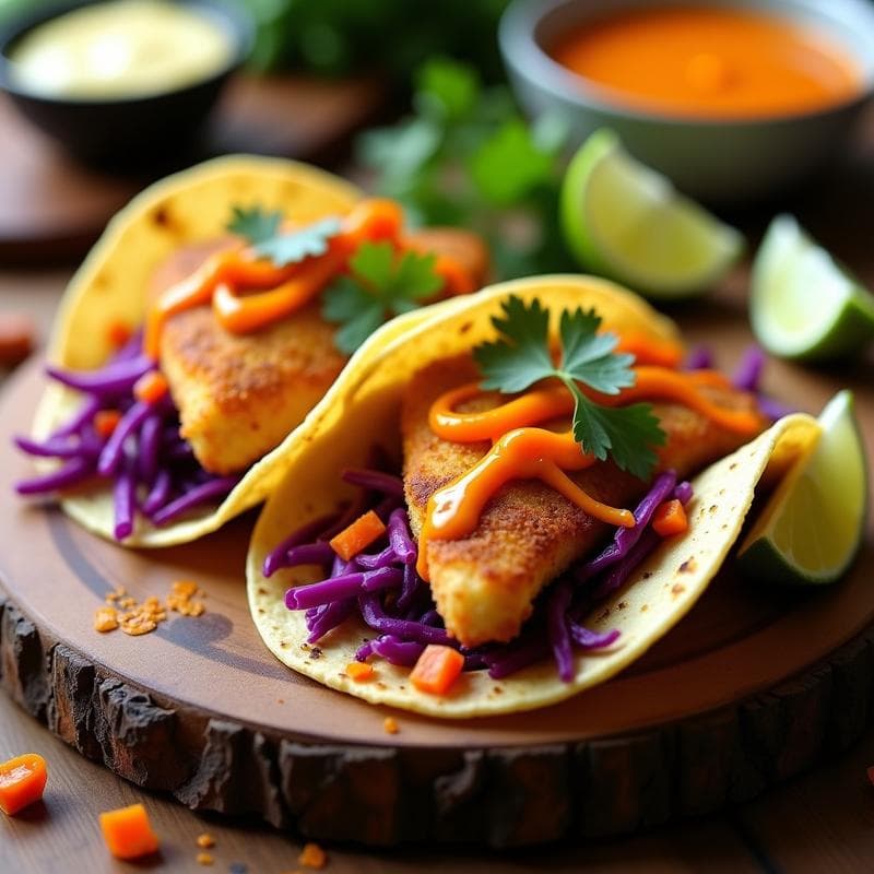 Tacos de Pescado Blanco con Repollo Morado y Aderezo de Mango-Habanero: Receta Fusion Mexicano-Caribena en Airfryer