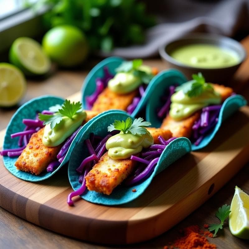 Tacos de Pescado Blanco con Repollo Morado y Crema de Aguacate: Receta en Airfryer con Toque Cruzado