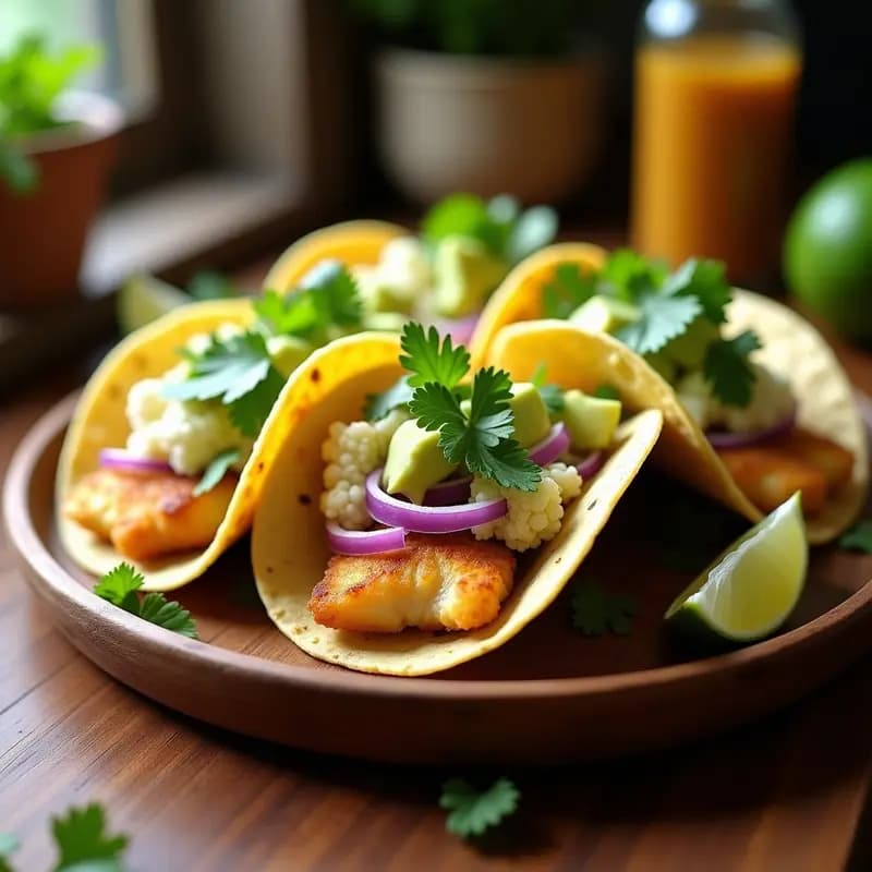 Tacos de Pescado con Coliflor Encurtida: Receta Fresca y Sin Gluten en 20 Minutos