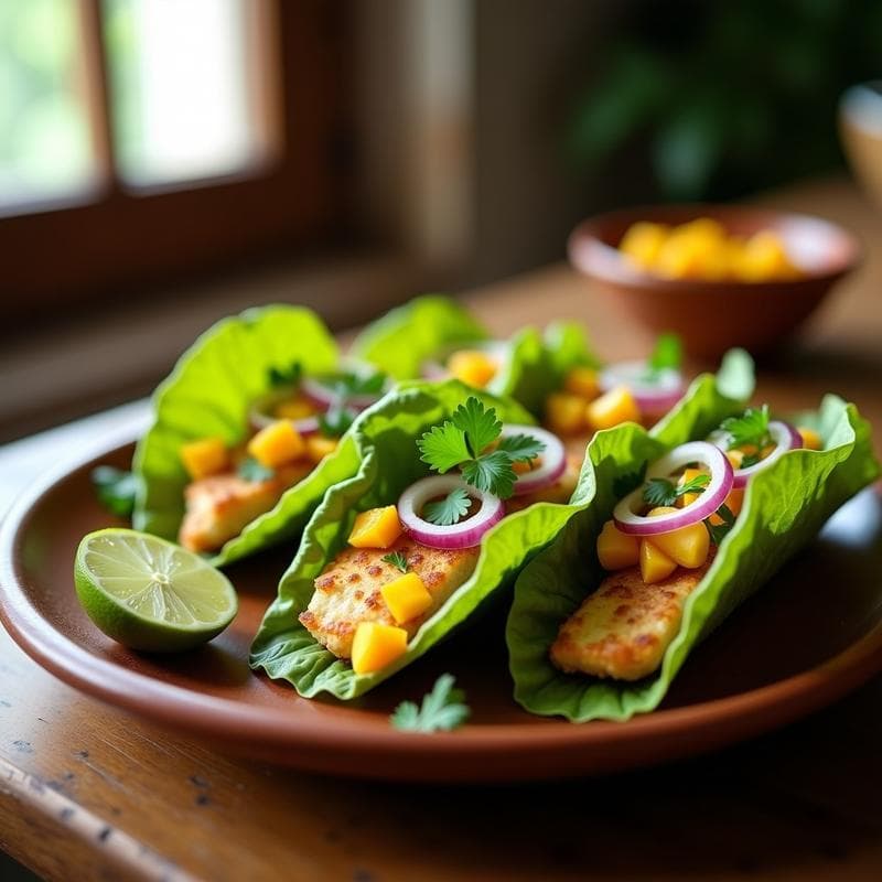 Tacos de Pescado Blanco en Hoja de Lechuza con Mango y Jalapeño: Receta Mexicana en Airfryer