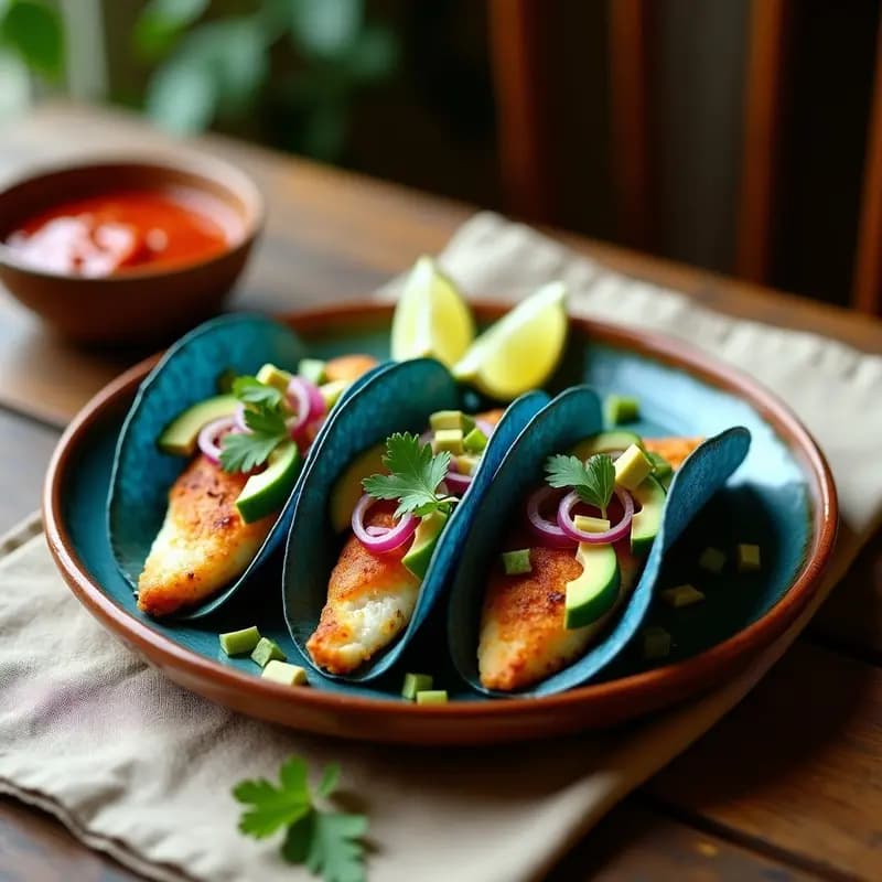 Tacos de Pescado con Envoltura de Hoja de Maíz Azul: Receta Mexicana Tradicional en Airfryer