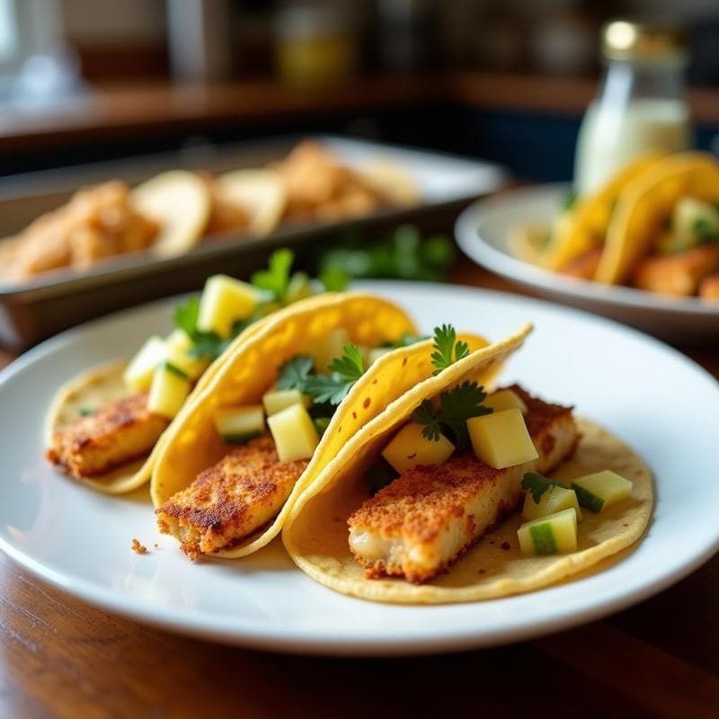 Tacos de Pescado con Rebozado de Coco y Salsa de Piña: Receta Mexicana en Airfryer