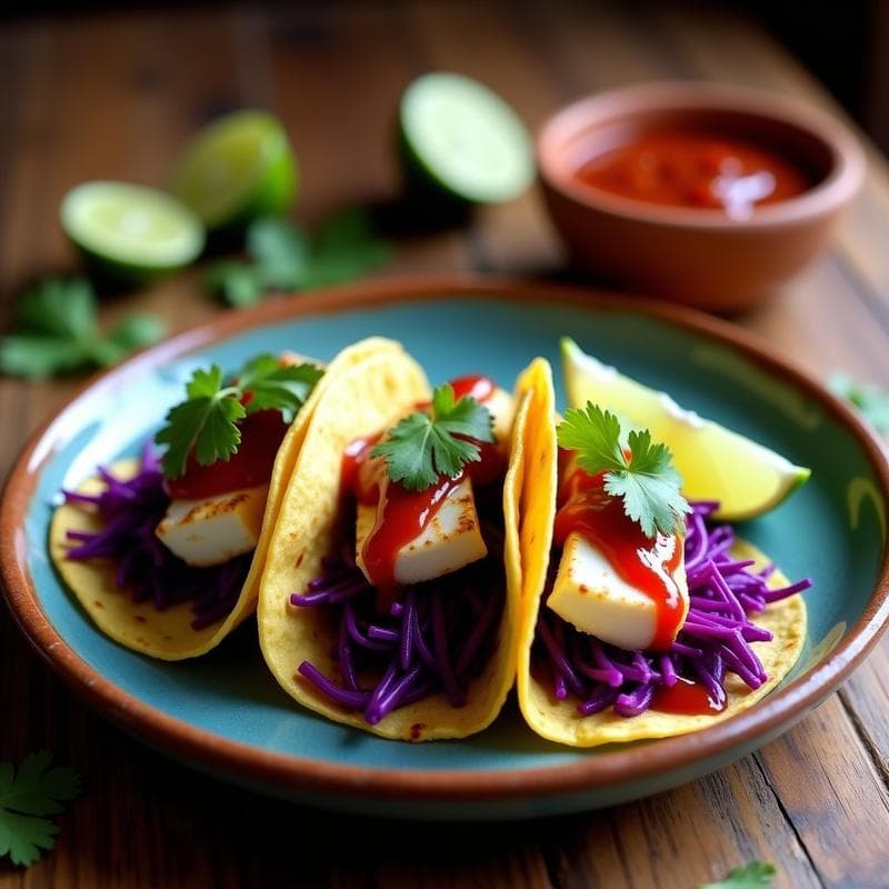 Tacos de Pescado Blanco con Repollo Morado y Salsa de Chile de Árbol: Receta Baja en Calorías