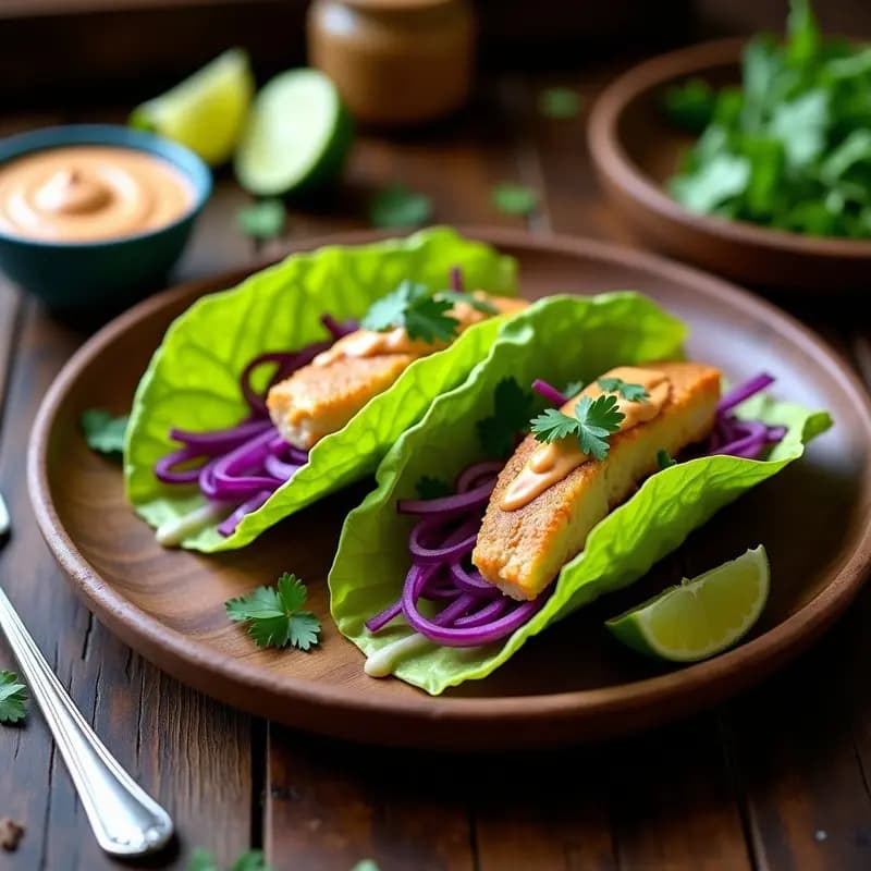 Tacos de Pescado con Repollo Morado y Crema de Chipotle: Receta Mexicana Keto y Sin Gluten
