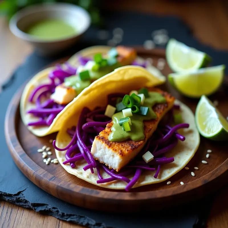 Tacos de Pescado Z shift con Repollo Morado y Salsa de wasabi: Receta Mexicana-Japonesa