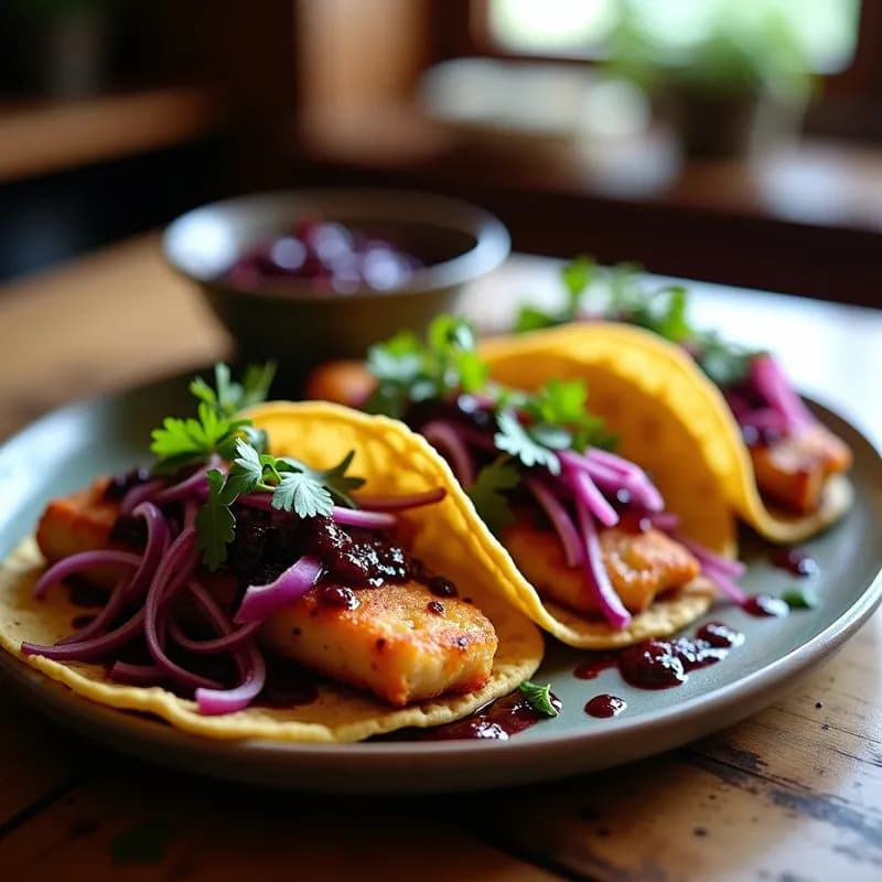 Tacos de Pescado con Salsa de Zarzamora Ahumada: Receta Gourmet en 25 Minutos