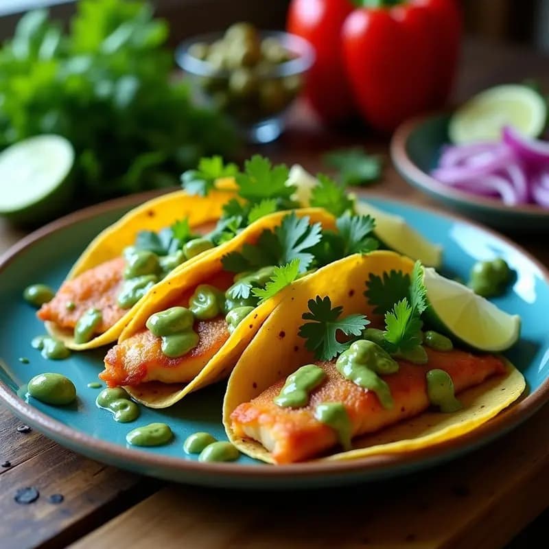 Tacos de Pescado Zarzuela con Mojo de Cilantro y Lima: Receta Española-Mexicana en Airfryer