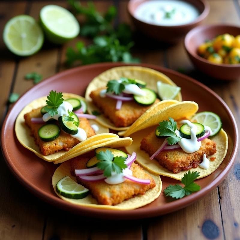 Tacos de Pescado con Zucchini Encurtido: Receta Ligera y Crujiente en 25 Minutos