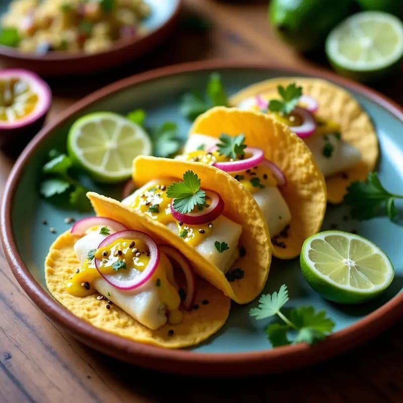 Tacos de Pescado Zumaque con Salsa de Maracuyá: Receta Peruana Fresca y Ácida en 15 Minutos