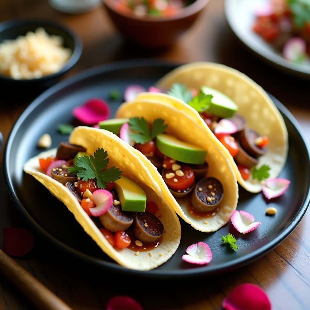 Tacos de Pétalo de Rosa con Ceviche de Champiñones: Receta Perlita Vegana y Sin Gluten en 20 Minutos