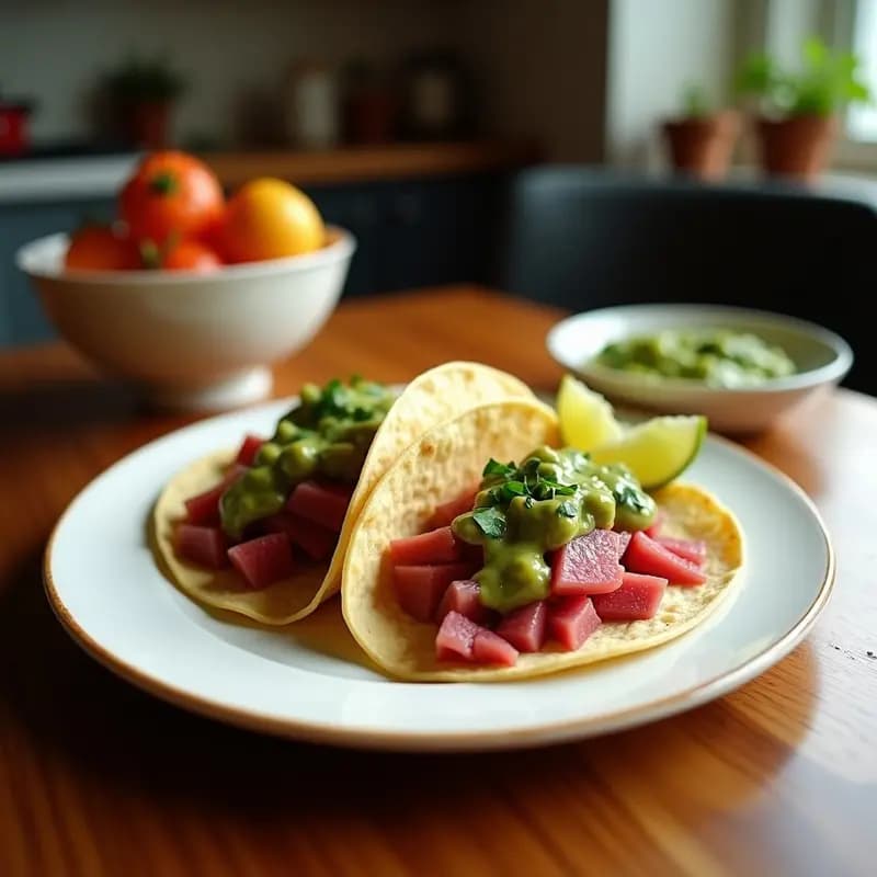 Tacos de Pitaya y Atún Tartare con Salsa de Wasabi: Receta Fusion Japo-Mexicana Alta en Proteína