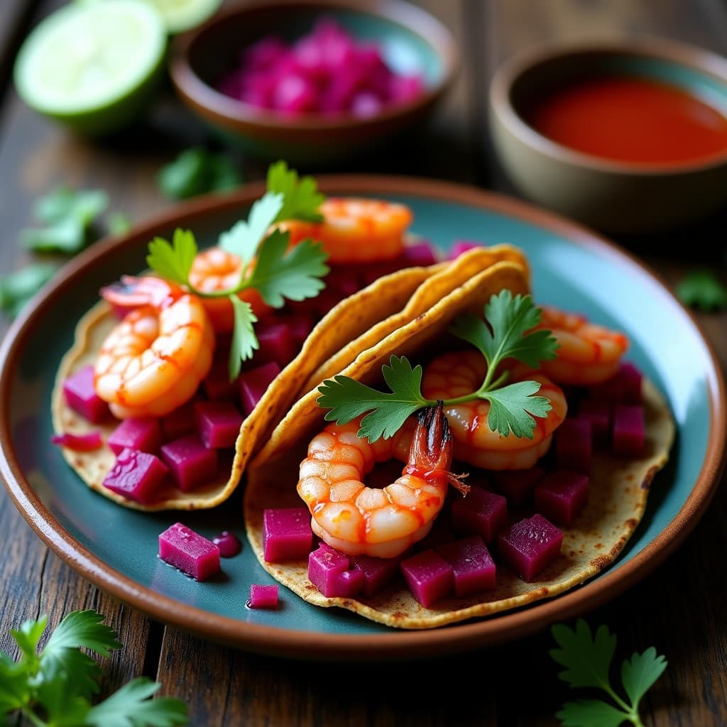 Tacos de Pitaya y Camarón con Salsa de Tamarindo y Mentol: Receta Mexicana Única en 15 Minutos