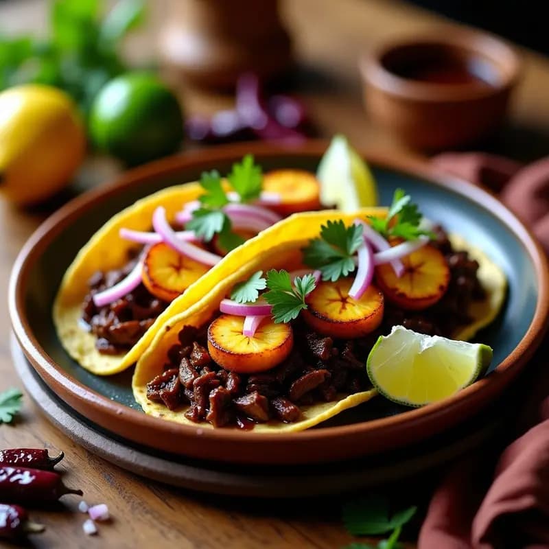 Tacos de Plátano Macho y Carne de Res con Adobo Negro: Receta Mexicana Tradicional en Airfryer
