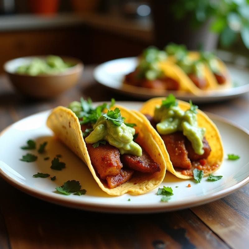 Tacos de Plátano Macho con Carnita de Hongos y Salsa de Guacamol: Receta Vegana en Airfryer