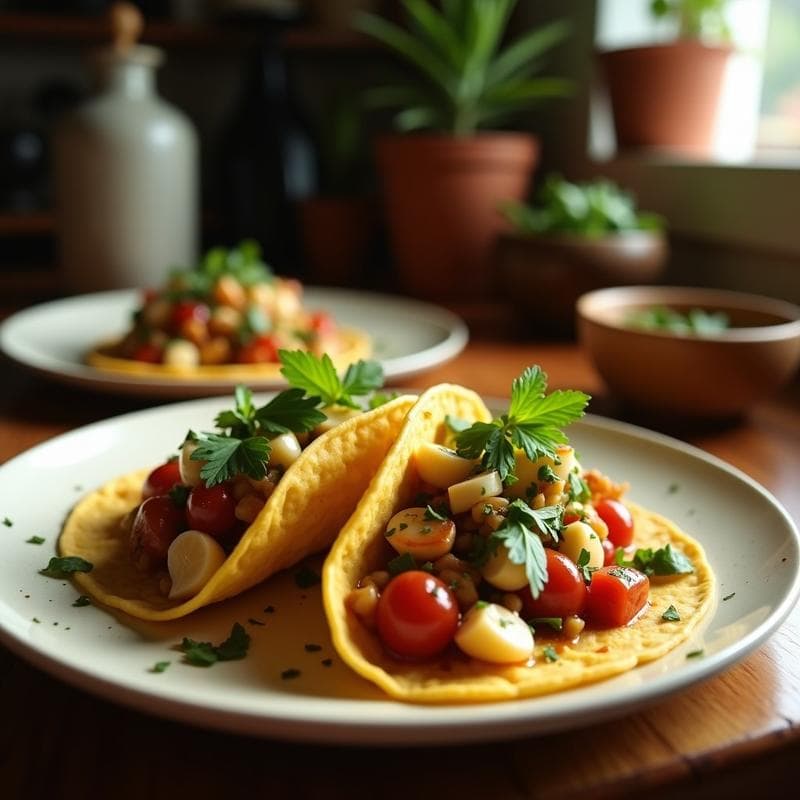 Tacos de Plátano Verde con Pulpo al Ajillo: Receta Fusion Mexicano-Española en Airfryer