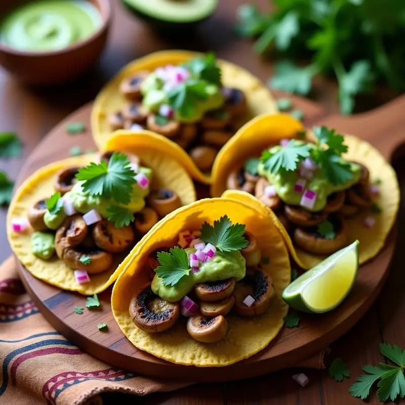 Tacos de Champiñones Portobello con Crema de Ají Verde: Receta Peruana Vegana