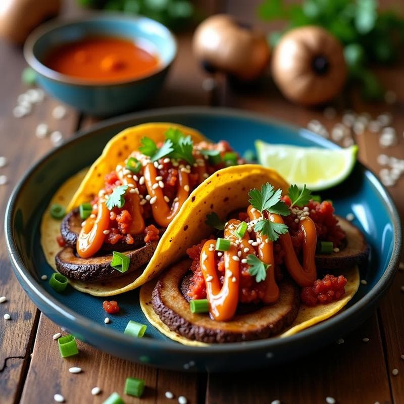 Tacos de Portobello y Kimchi con Salsa de Sésamo: Receta Vegana y Fermentada en Airfryer