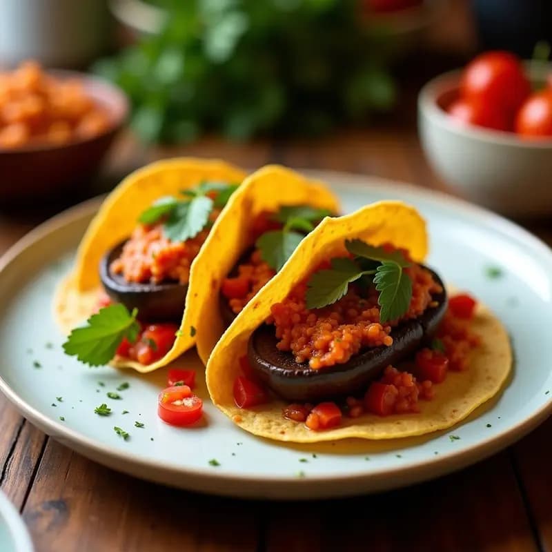 Tacos de Portobello al Romesco con Chicoria y Granadina: Receta Vegana en 20 Minutos