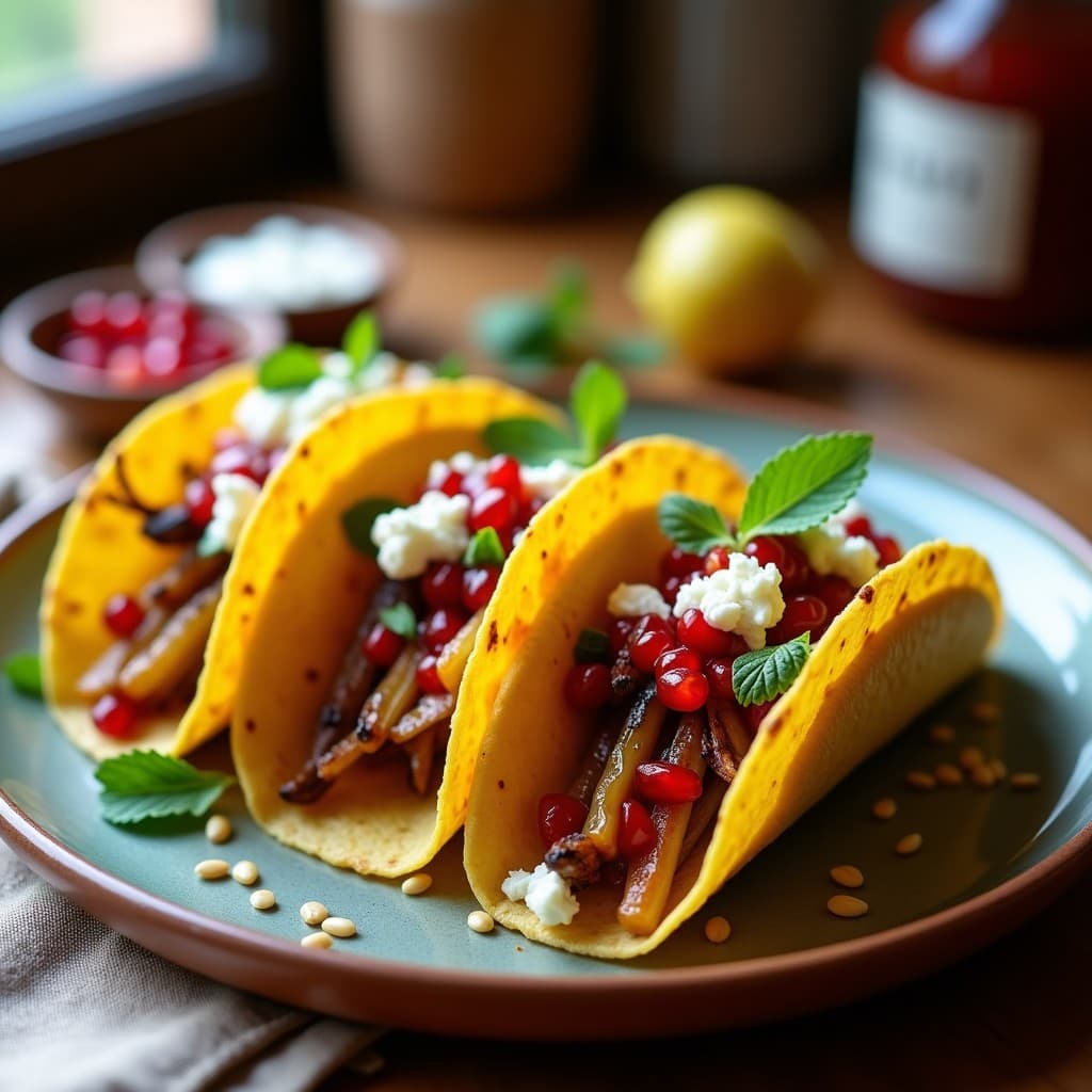Tacos de Puerros Asados y Feta con Salsa de Granada: Receta en Airfryer