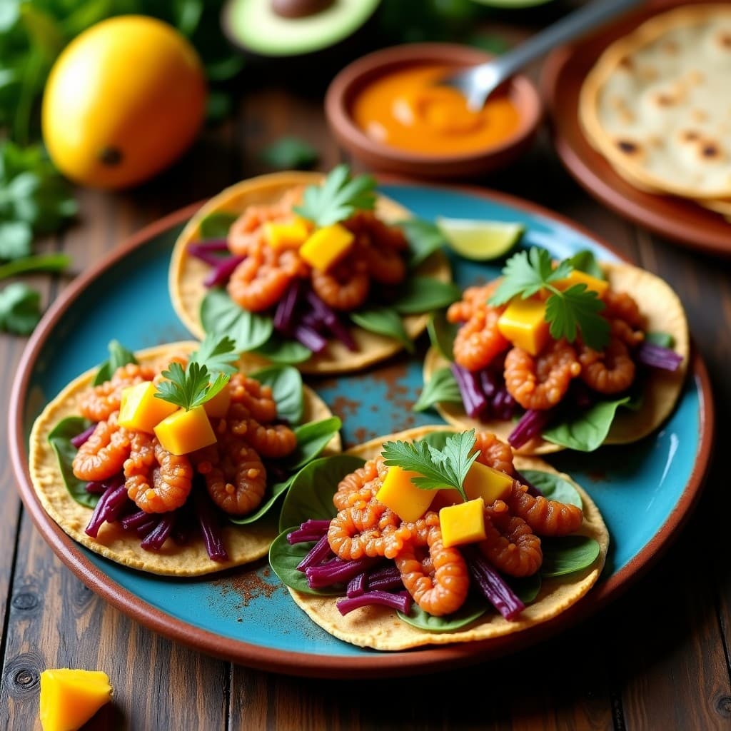 Tacos de Pulpo Desmenuzado con Salsa de Achiote y Mango: Receta Yucatán Rápida en 20 Minutos