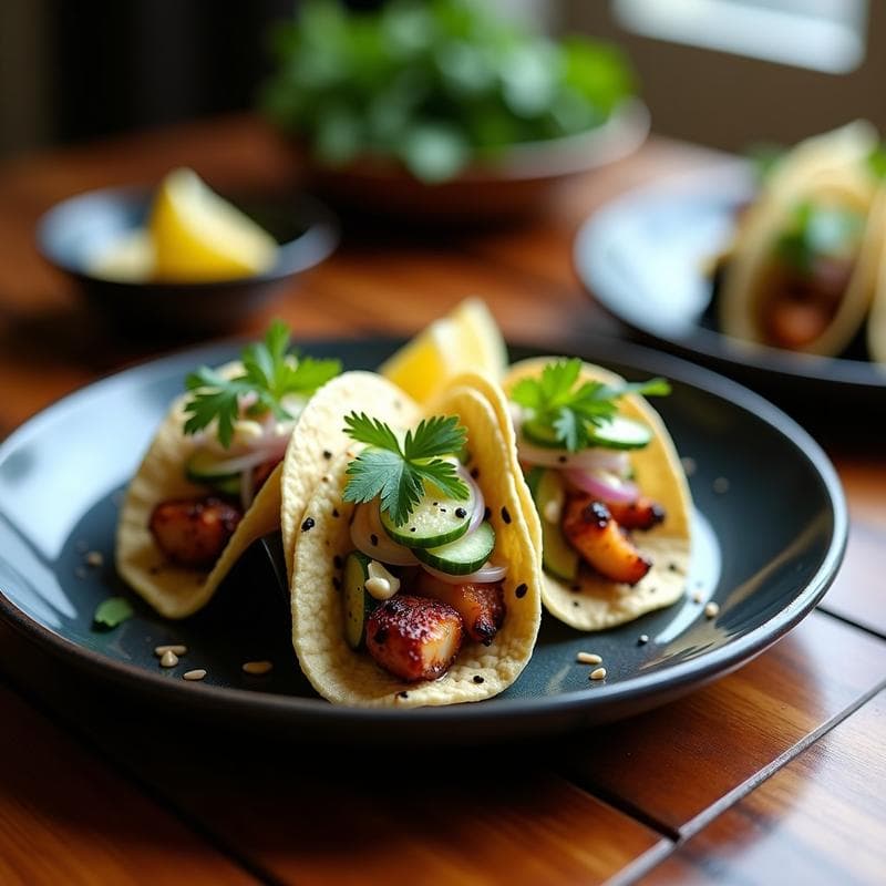 Tacos de Pulpo Ahumado con Salsa de Miso y Wasabi: Receta Japonesa Fusion en 25 Minutos