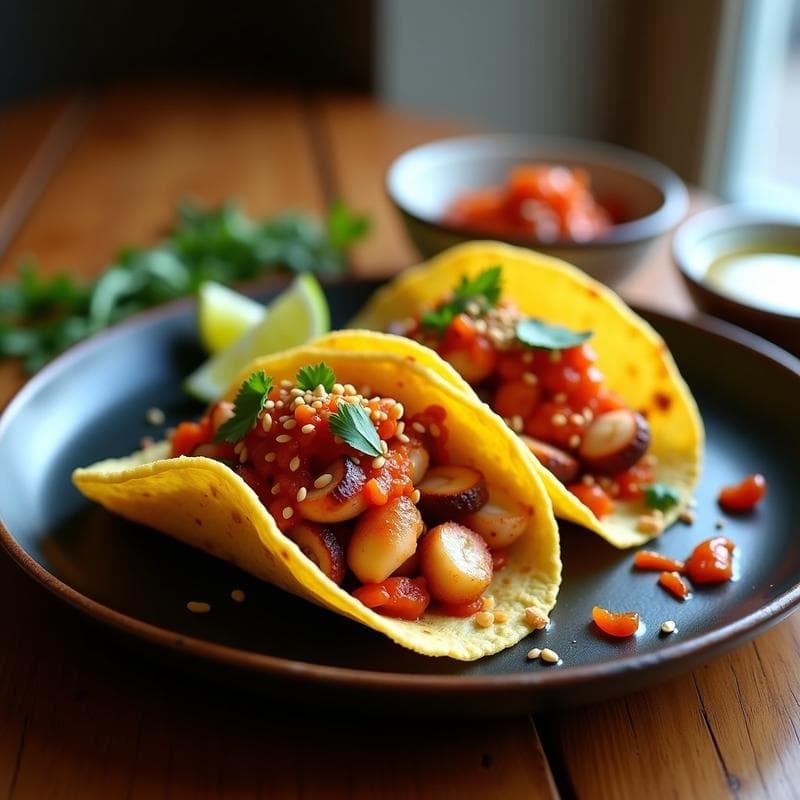 Tacos de Pulpo al Ajillo y Kimchi: Receta Fusion Coreano-Española en Airfryer con Toque Umami