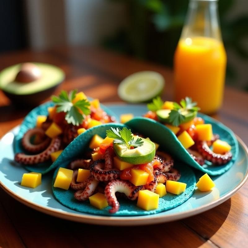 Tacos de Pulpo Asado con Mango y Habanero: Receta Mexicana Viral en Airfryer
