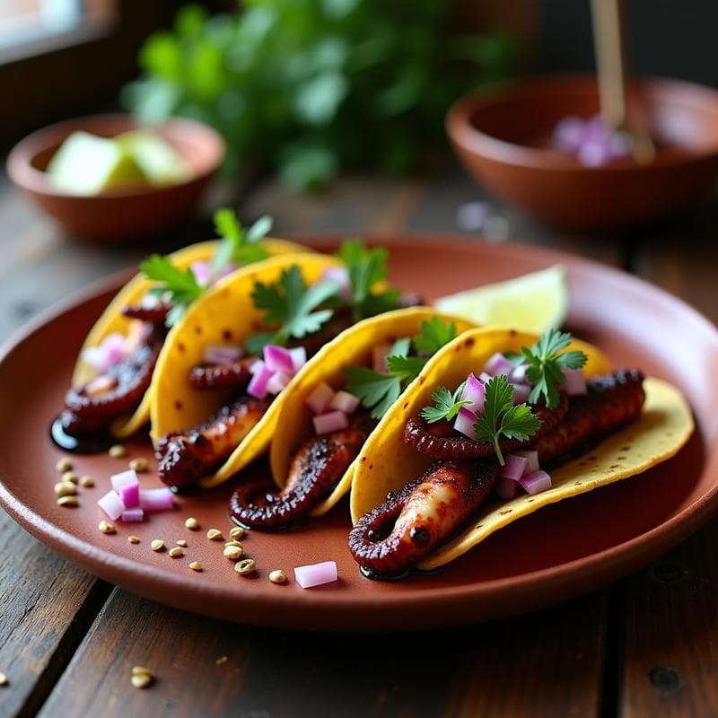 Tacos de Pulpo al Carbon con Salsa Macha: Receta Mexicana en Airfryer sin Humo