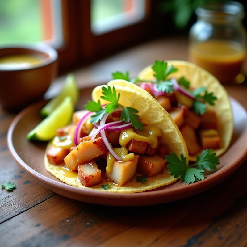 Tacos de Pulpo Escabeche y Aguacate con Salsa de Mostaza y Miel: Receta Fusion Mexicana-Peruana