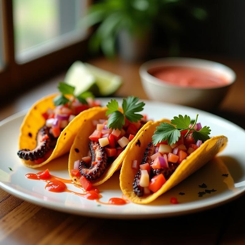 Tacos de Pulpo en Escabeche con Salsa de Guayaba y Chile: Receta Peruano-Mexicana en Airfryer
