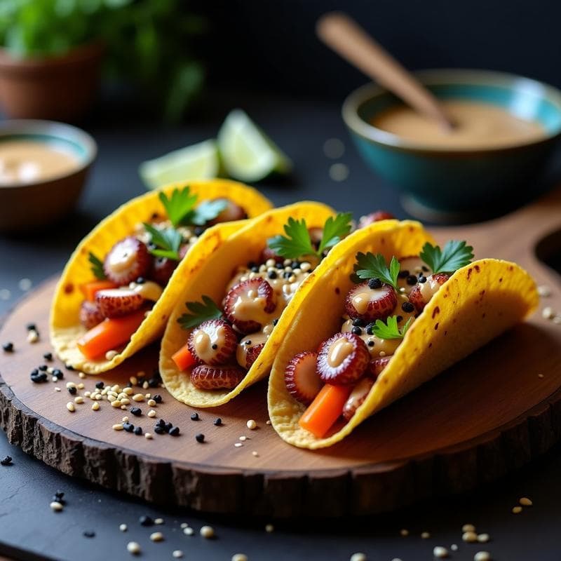 Tacos de Pulpo en Escabeche con Salsa de Miso: Receta Fusion Mexicana-Japonesa en Airfryer